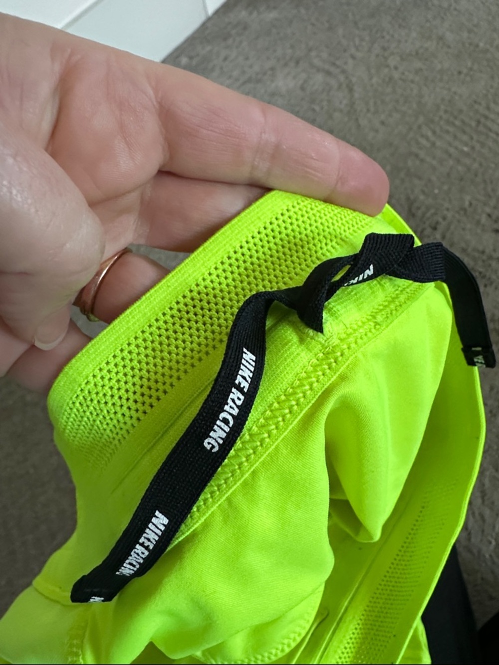 Nike Aeroswift Women's Neon Yellow Athletic Short with double nike Swoosh - Picture 14 of 16